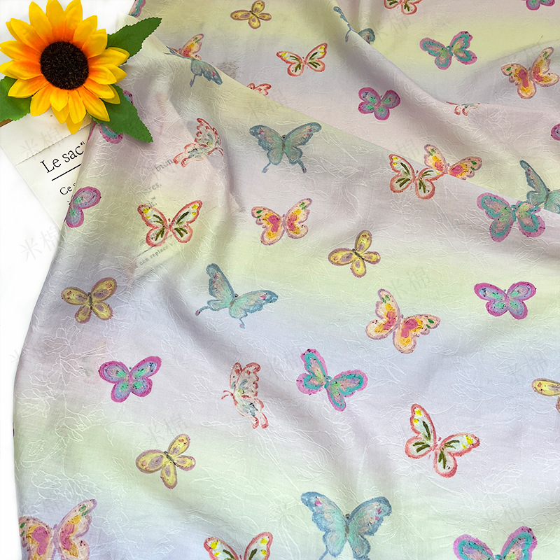 Colorful butterfly Tencel jacquard fabric handmade DIY fabric new Chinese style Hanfu cheongsam dress fabric
