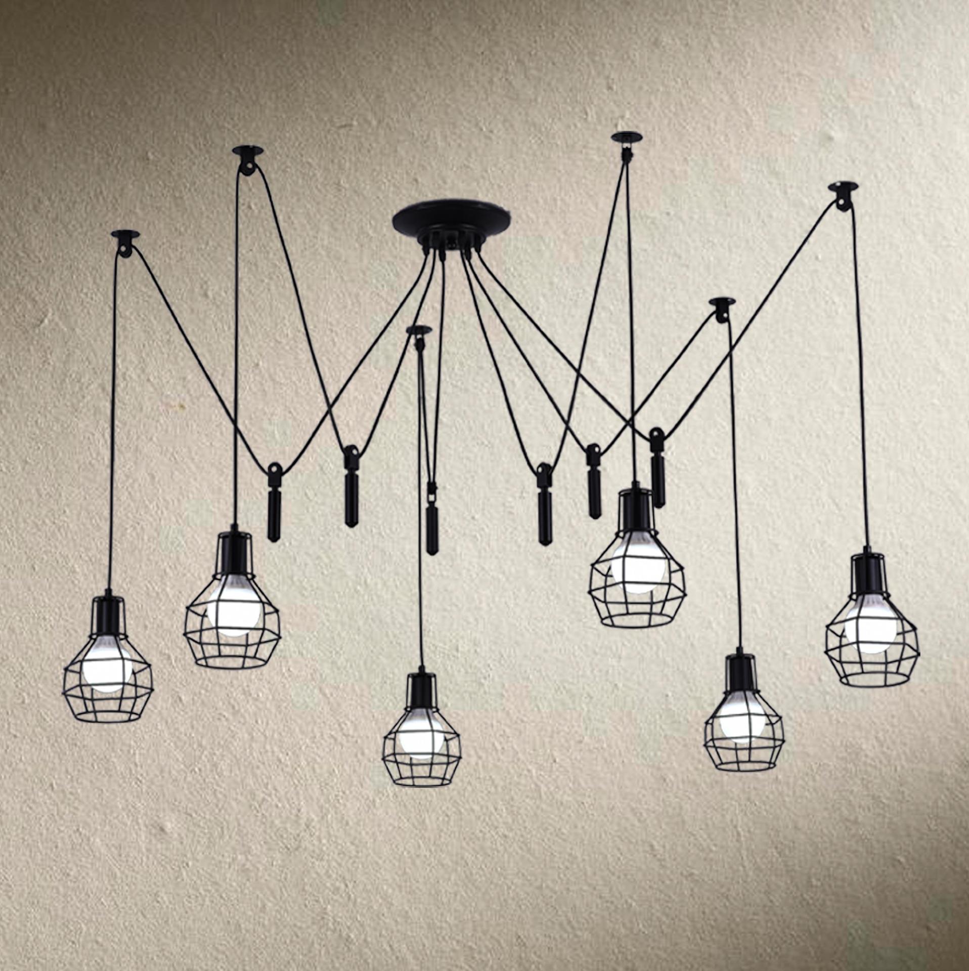 Nordic Post-modern Tiannv Flower Chandelier Clothing Store Creative Pulley Lifting Retro Industrial Style Iron Cage Lighting
