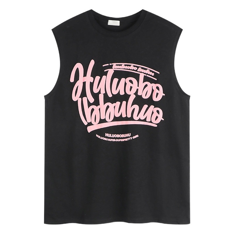 Sweet Sexy T-Shirt Design Niche Sleeveless Vest for Women Summer American Retro Black Loose T-Shirt Top Clothes