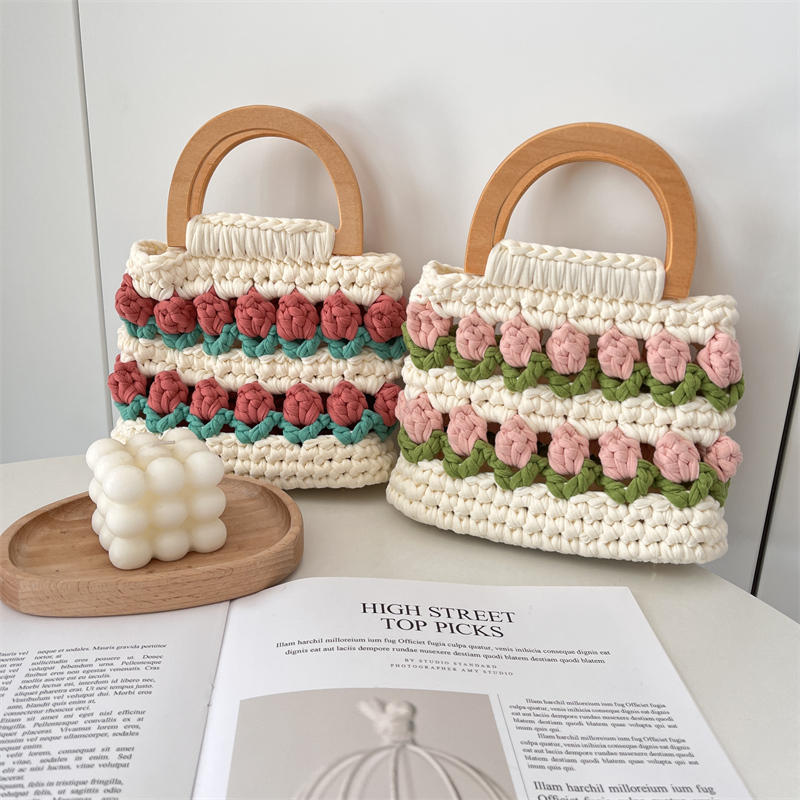 Tulip handmade woven bag homemade cloth wool diy material bag for girlfriends girlfriend gift portable women