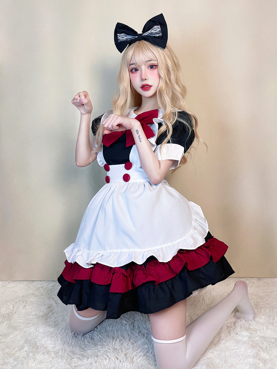 Picture of Halloween Maid Costume Gothic Dark Red Department College Style Lolita Lolita cosplay dress cos