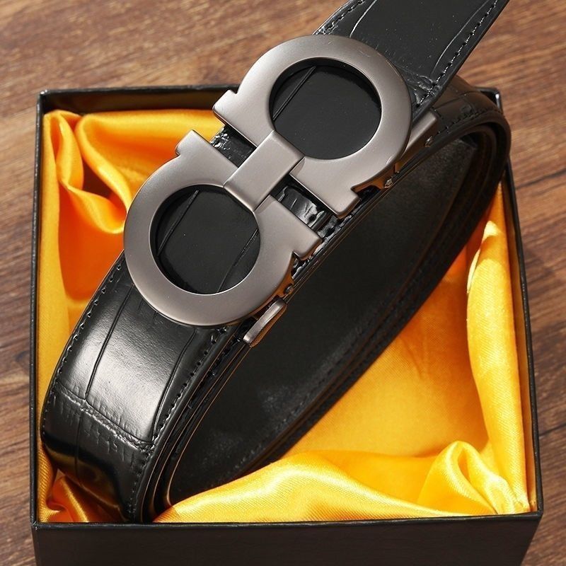 Online foreign trade cross-border hot men's leather automatic buckle belt anti-steel buckle letter buckle crocodile belly pattern wholesale