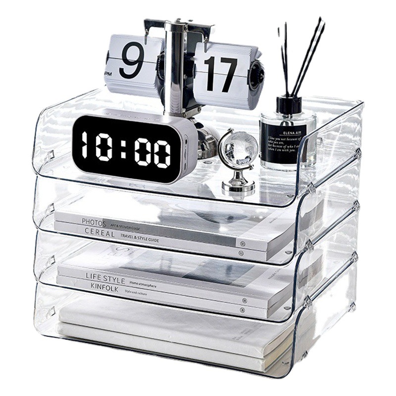 Desktop office a4 file storage box multi-layer file rack ins storage supply transparent A4 storage box file rack