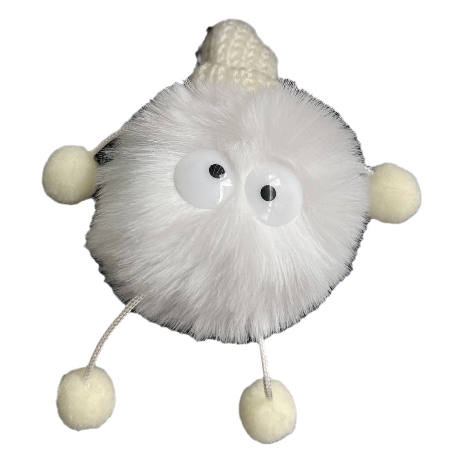 Black and White Small Fur Ball Pendant Ins Girl Heart Keychain Cute Schoolbag Furry Doll Hanging Cartoon Hanging Ornaments