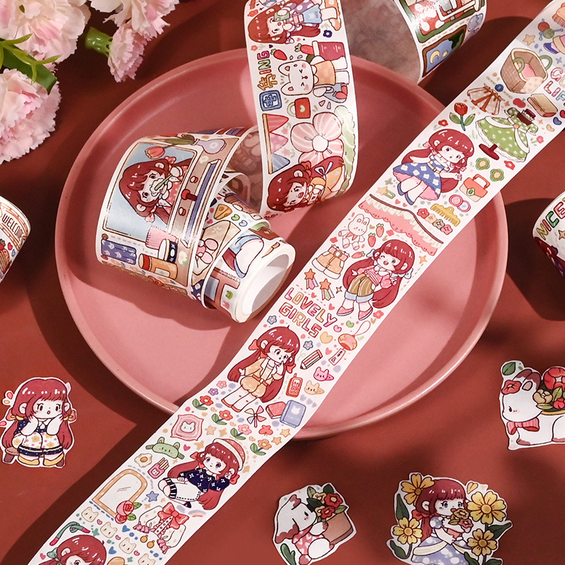 Picture of Sugar Doudou Series Special Oil Tape Cartoon Girl's Heart Hand Account Material and Paper Free Cutting DIY Decorative Stickers