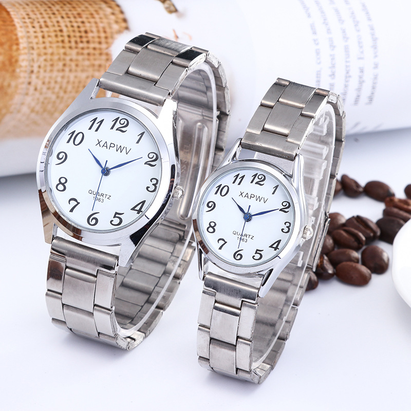 Picture of Middle-aged and elderly people's large dial pointer digital face men's watch women's elastic elastic band quartz couple fashion watch