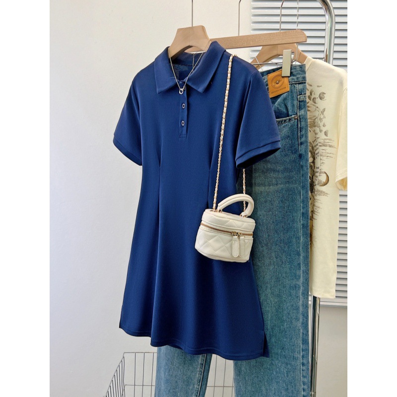 2024 Summer New Women's Dress with Tight Waist Slimming Short-sleeved dress Polo Collar Casual Elegant Korean Style Skirt