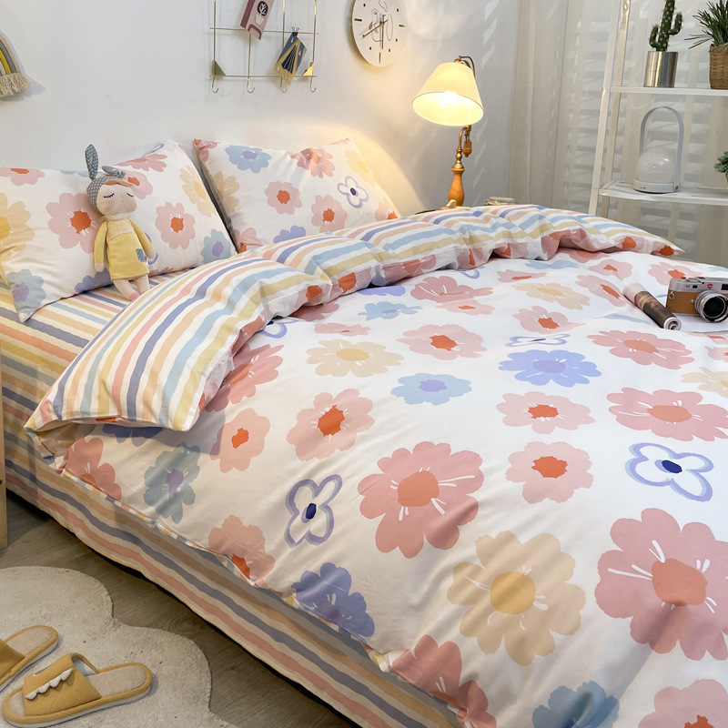 Picture of Nantong bed four-piece cotton sheet Nordic style 100 cotton four-piece set three-piece set Wholesale