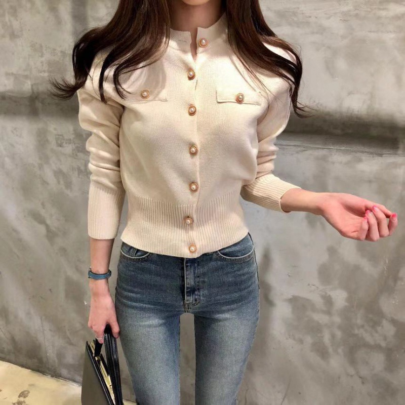 Picture of Autumn 2022 chic Korean All-match Elegant Fashion Single-breasted Knit Sweater Small Cardigan Coat Women