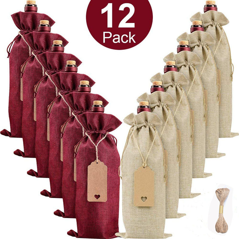 Amazon wine linen wine bag gift bag 12 tag drawstring wine bottle bag blind product bag set