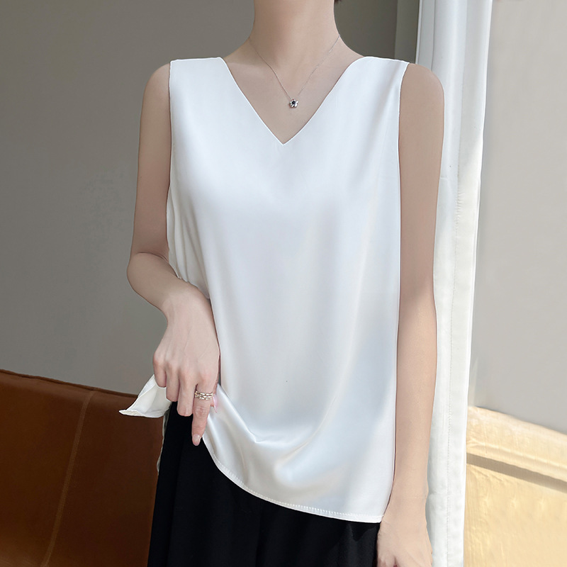 Silk Satin Front V-Back Round One-Piece Two-Wear Camisole Women's Sleeveless Inner Bottoming Top Women's Camisole