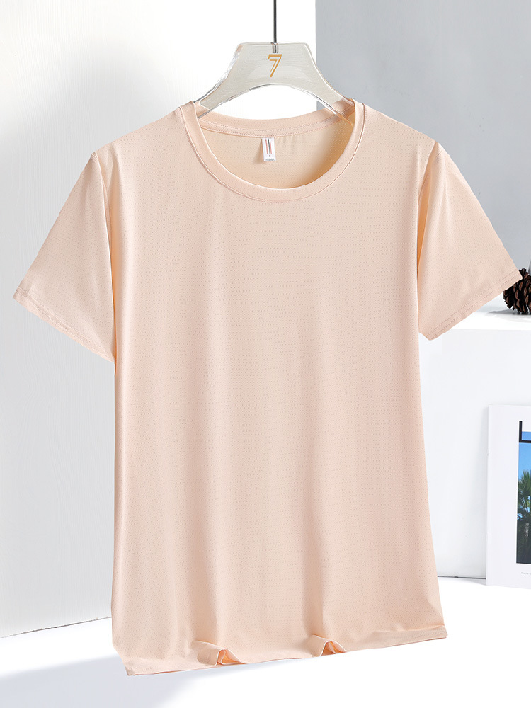 Summer Thin Casual Sports T-shirt Men's Elastic Quick-drying Breathable Fitness Running Women's Short-sleeved Sweat-absorbent Ice Silk Shirt