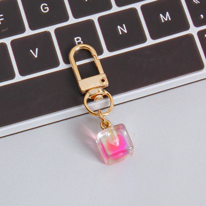 Picture of ins style AB color love beads keychain pendant diamond-shaped cut hanging hole door buckle girl's heart bag bag hanging jewelry