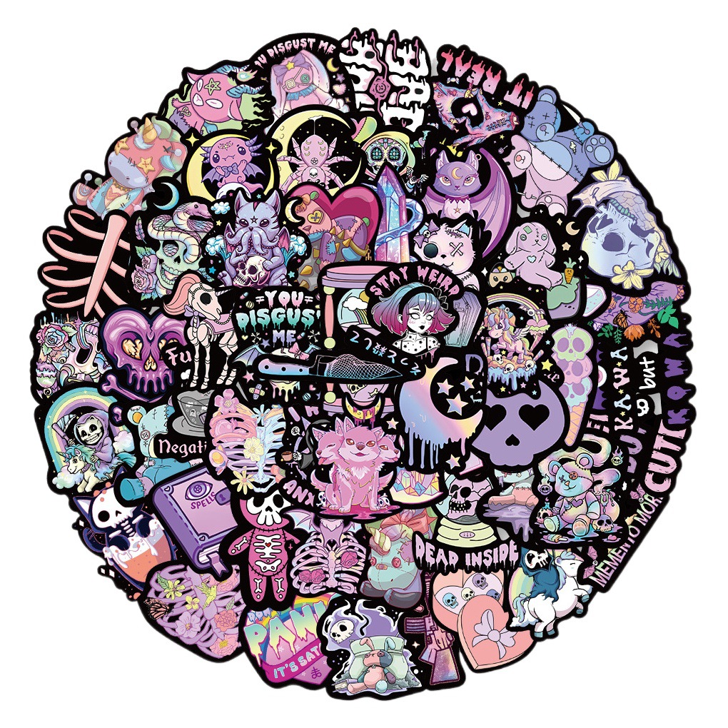 56 cartoon black purple Gothic stickers DIY Journal material laptop waterproof Halloween skull stickers