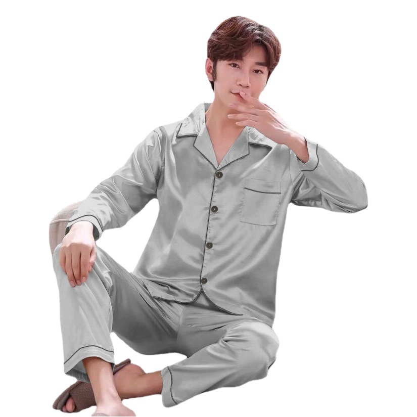 Spring and Autumn Pajamas Men's Long-sleeved Ice Silk Thin Summer Silk Satin Fashionable Home Clothes suit Plus Size