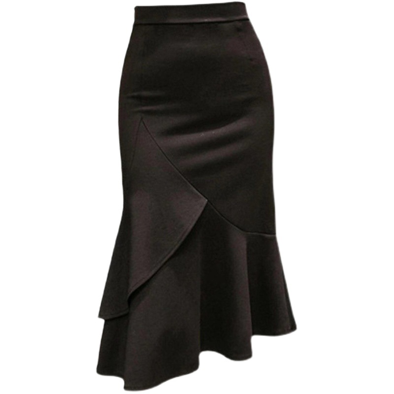 Large Size Women's Clothing Spring and Summer New Fishtail Skirt Half-length Skirt Irregular Black All-match OL Professional Short Skirt Hip Skirt