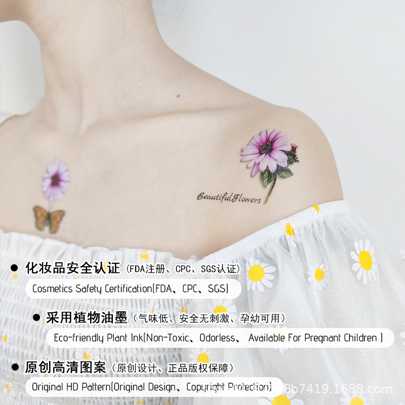 Picture of New Waterproof Sweat-proof Flower Tattoo Sticker Small Fresh Daisy Women's Face Arm Temporary Tattoo Sticker