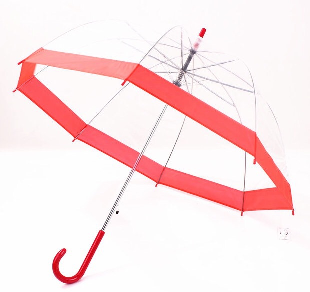 Picture of Korean Style Building Arched Apollo Princess Transparent Umbrella Umbrella Semi-automatic Creative Curved Hook Straight Long Handle Umbrella