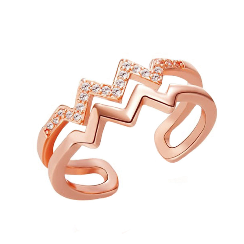 Picture of Japanese and Korean-style Double-layer Diamond Heart Wave Line Ring for Women Simple All-match Trendy Cold Style Open Finger Ring