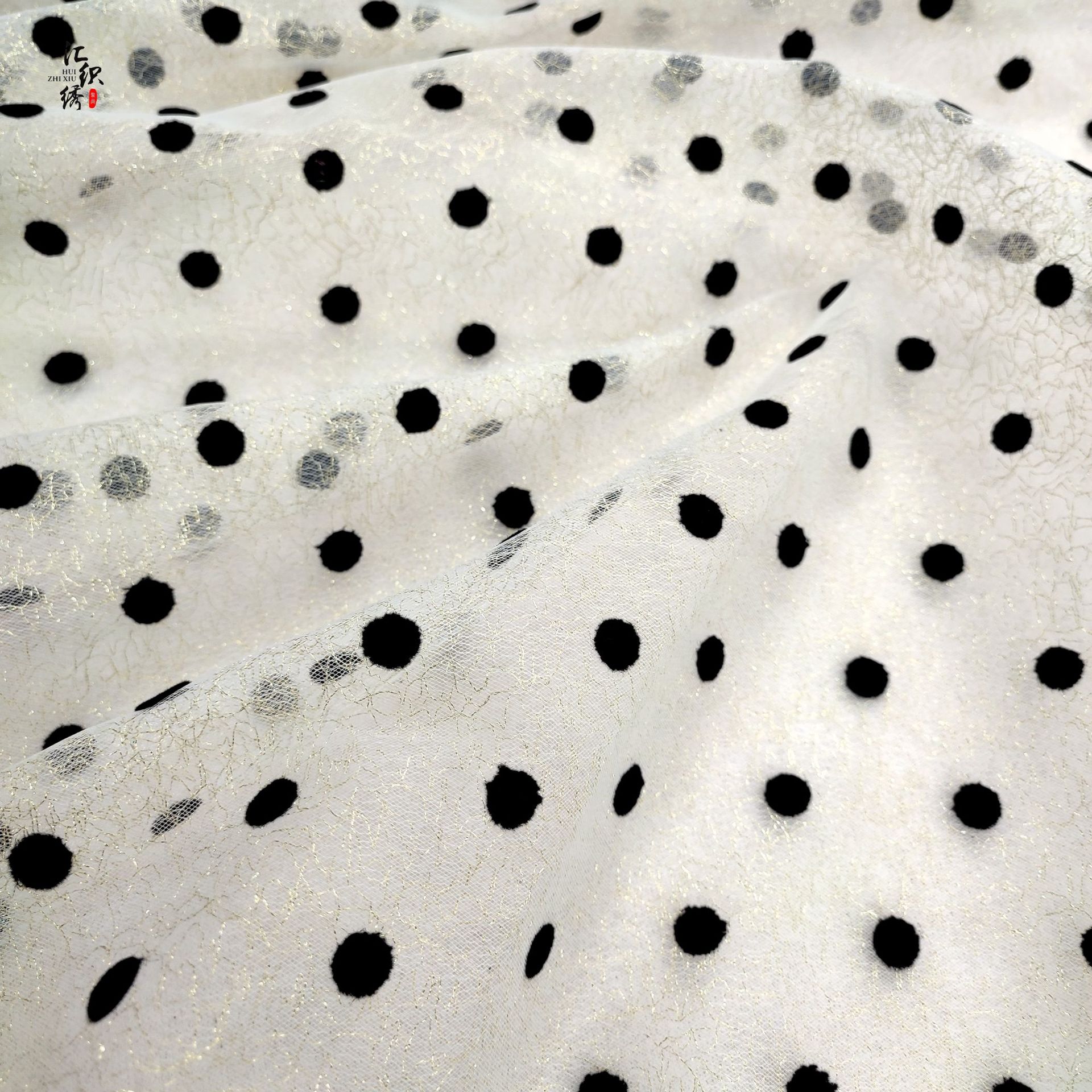 Picture of Spring and summer flocking fabric flocking dot composite gold thread silver thread embroidery fabric children's clothing women's embroidery fabric