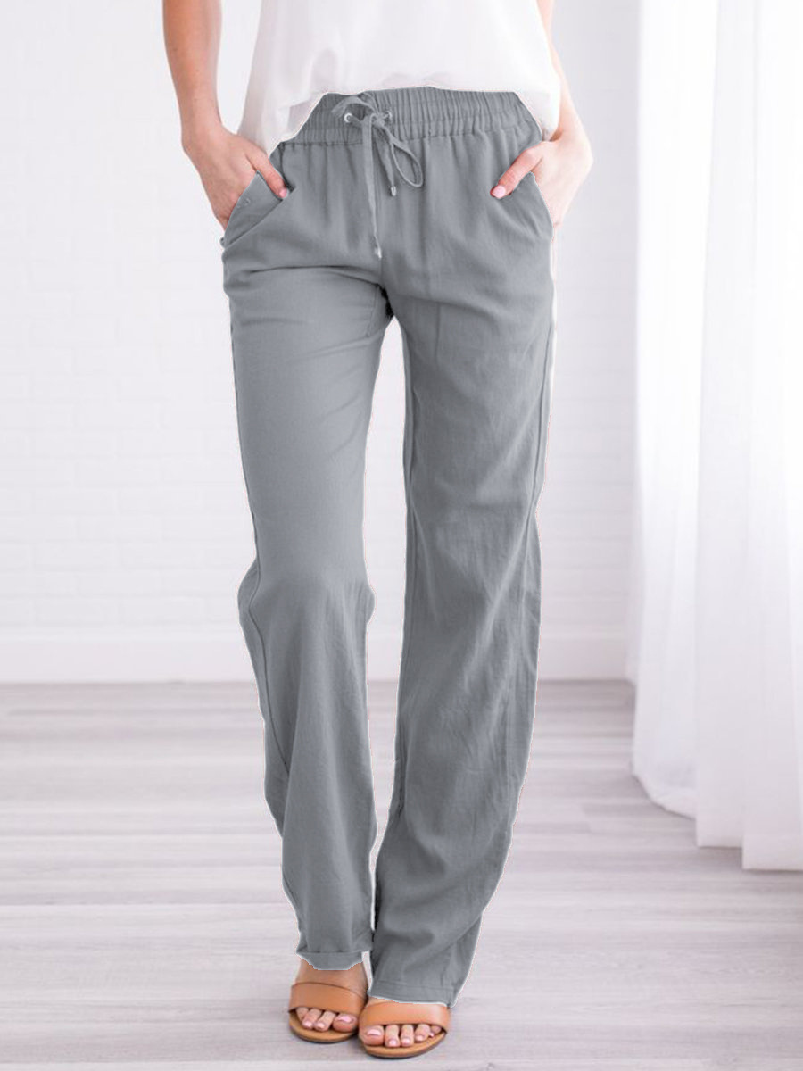 Picture of 2025 Cross-Border Ebay Amazon Wish Spring and Summer New Pure Color Cotton and Linen Loose Drawstring Casual Wide-Leg Pants for Women