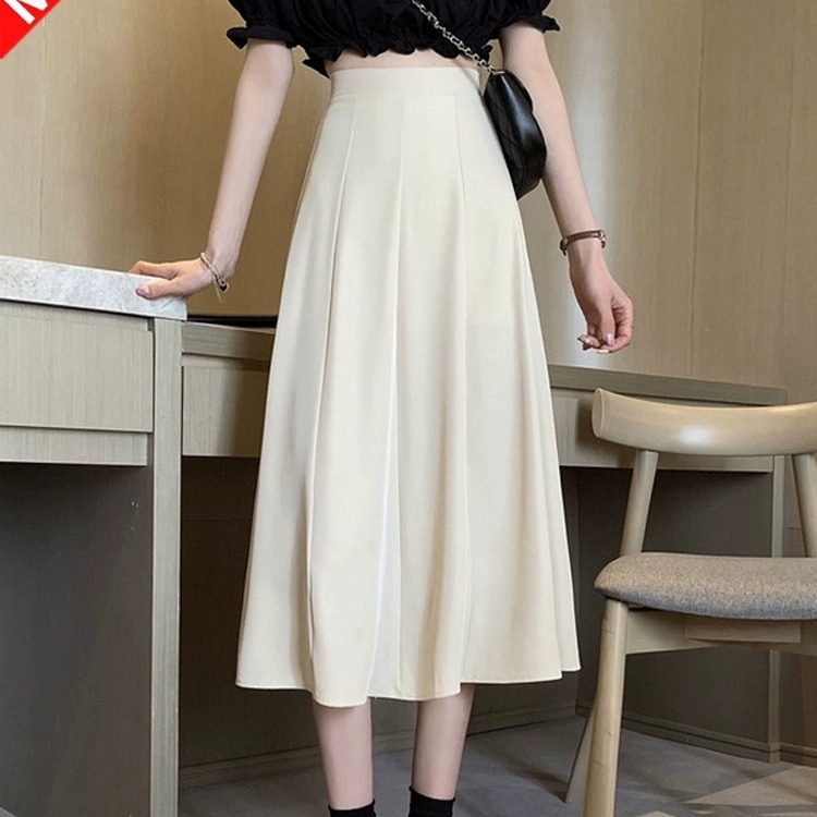 apricot Skirt Women's Spring and Autumn High Waist Summer A- line plus size chubby girl Mid-length High-end Slimming Umbrella Skirt