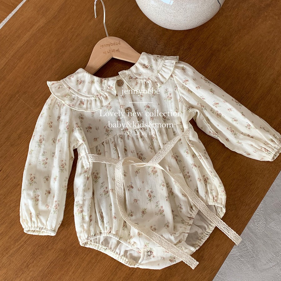 Picture of {jennybebe} Korean-style baby gauze cotton jumpsuit female baby floral bag fart ha-coat doll collar climbing suit