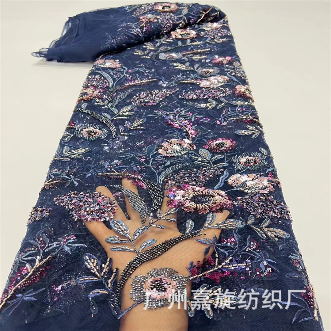Picture of Positioning embroidery plus flower cheongsam dress fabric Middle East sequins lace embroidered cloth embroidery JX4209