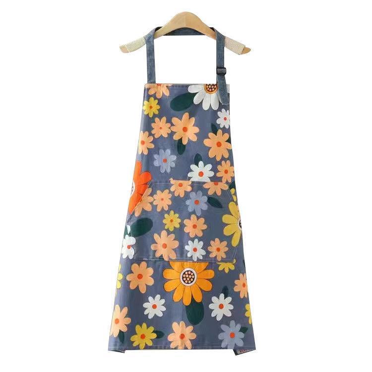 Picture of New kitchen flower half neck adjustable apron women's summer thin breathable waist waterproof and oil-proof wholesale