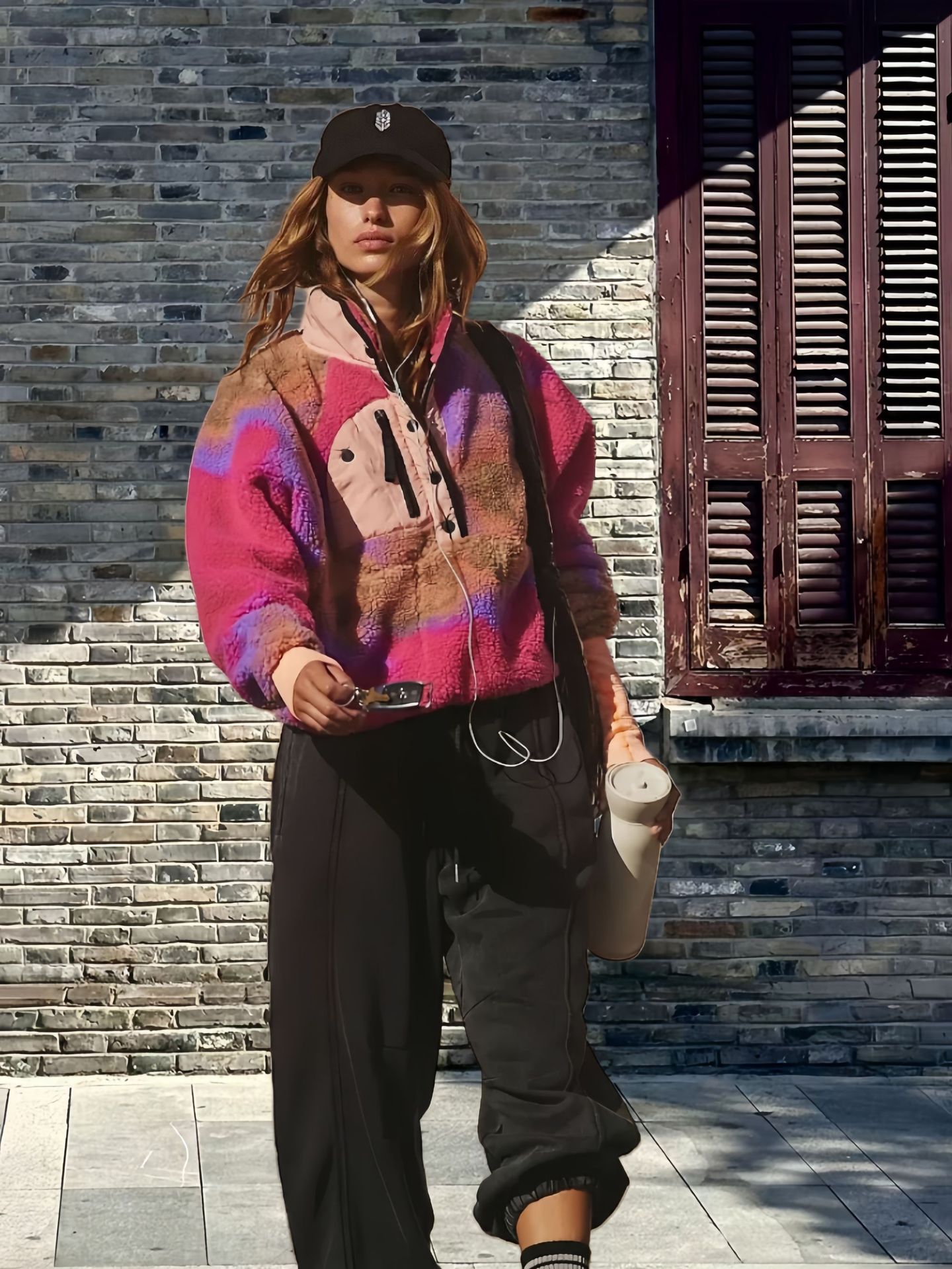 Picture of Design Lapel Stitching Contrast Polar Fleece Sweater 2024 Winter New Personality High-end Pullover Loose Top
