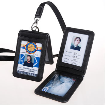 Strict selection of work identification set work card badge with lanyard folding student school card meal card bus access card leather cover silver