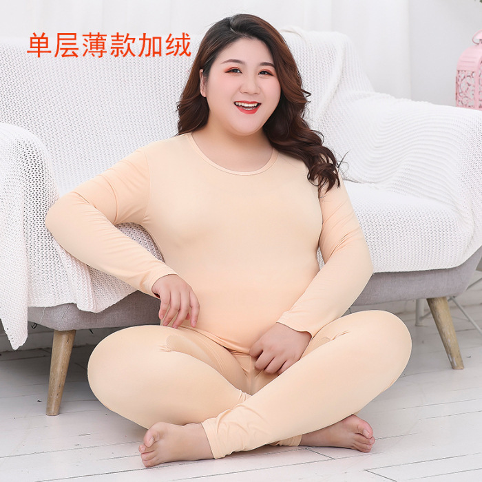 Picture of Thermal underwear long sleeve trousers women plus fat increase warm solid color scratch hair fleece-lined size six color 120.00kg wearable
