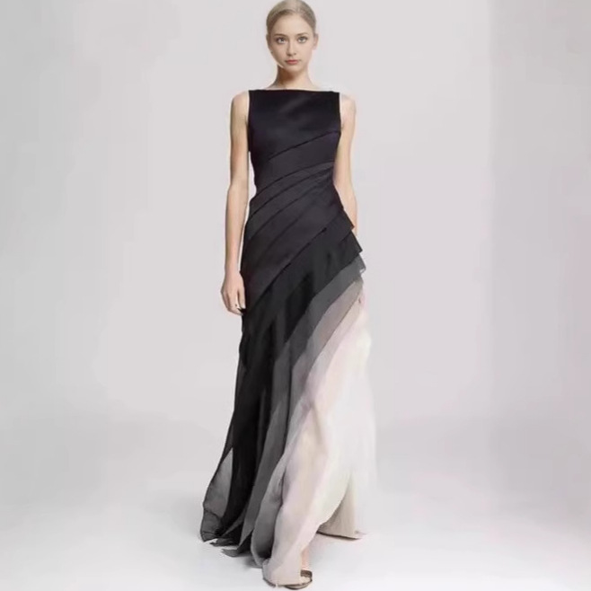Romantic women's dress senior design multi-layer gauze dress dress catwalk fashion brand sleeveless dress