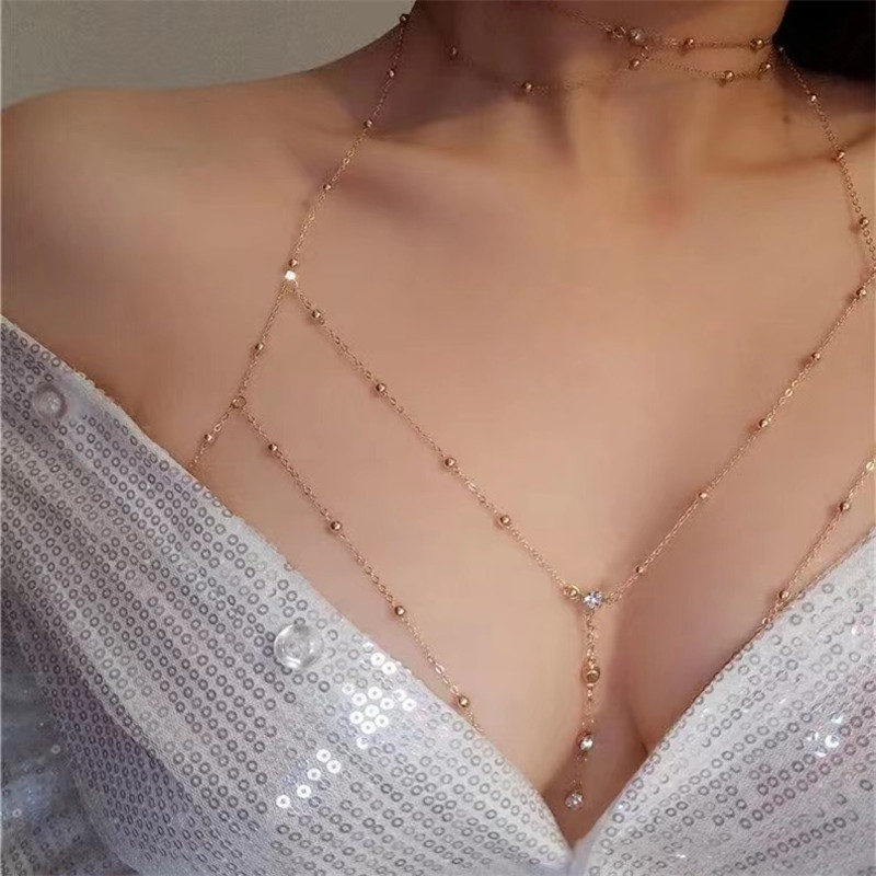 European and American TikTok Explosions Sexy Exaggerated Flash Diamond Pendant Tassel Necklace Chest Chain Body Clothing Chain Body Chain Necklace