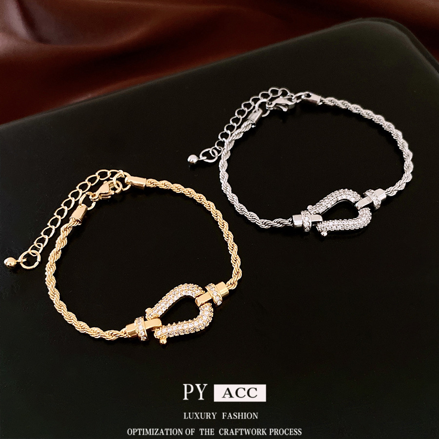 Zircon twist horseshoe buckle bracelet women's light luxury high-end sense Joker bracelet design sense niche temperament jewelry wholesale