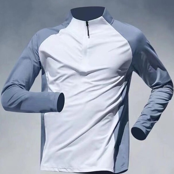 Foreign Trade Half-Zip Training Clothes Men's Quick-Drying Long-Sleeved Spring Autumn Summer Sun Protection Sports Track and Field Running T-Shirt