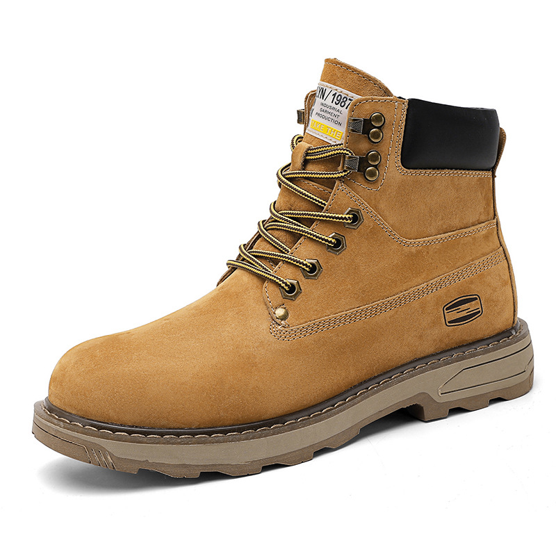 Workwear Boots Men's 2024 New Autumn and Winter High-top Genuine Leather Martin Boots Men's British Style Thick Bottom Non-slip All-match Rhubarb Boots