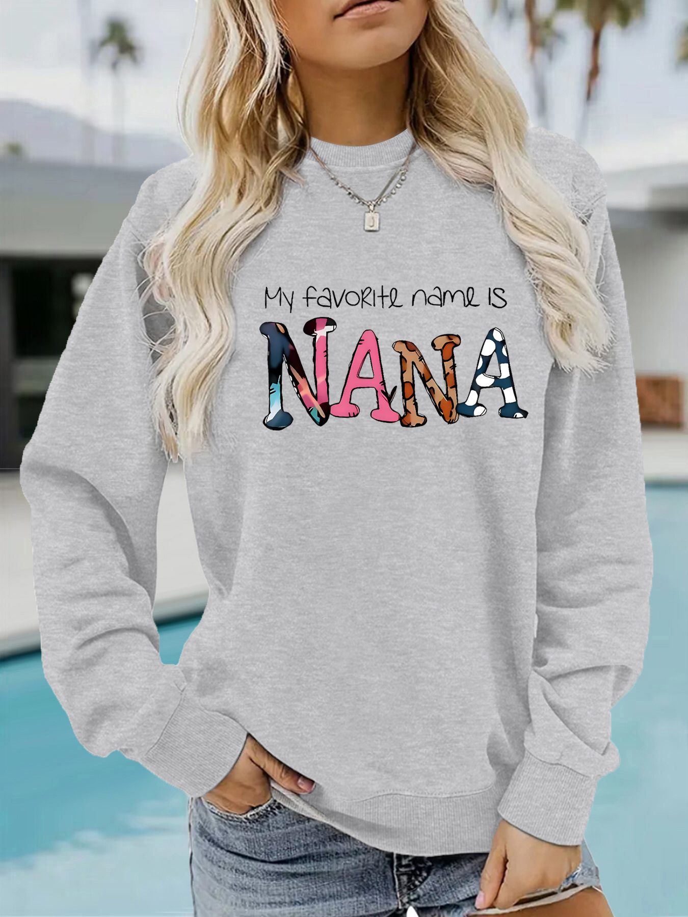 Picture of Europe and the United States cross-border autumn and winter women's casual long sleeve round neck NANA printed pullover sweatshirt sweater wholesale