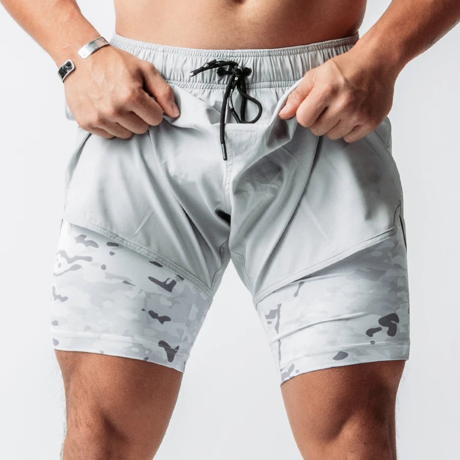 New Muscle Men's Summer Shorts Sports Leisure Outdoor Zipper Pocket Double-layer Fitness Quick-drying Shorts Foreign Trade