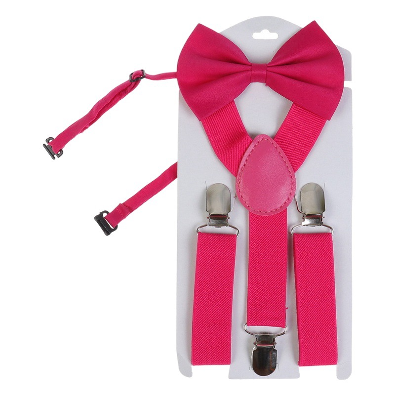 Boys' and Girls' Universal Red 3-clip Y-shaped Strap Bow Set Children's Suspender Pants Accessories Baby Two-piece Set
