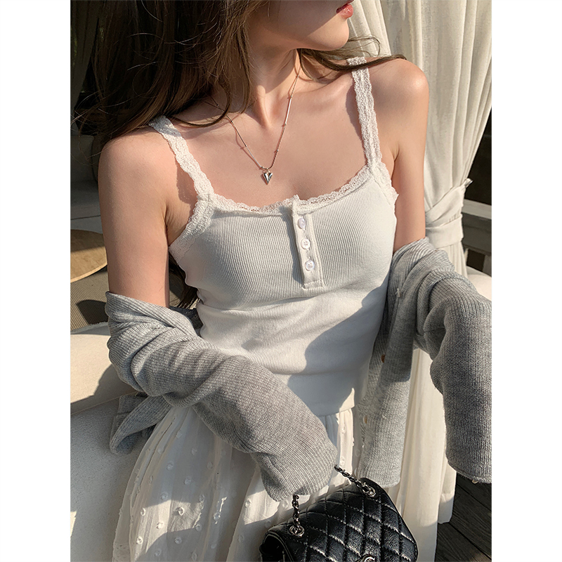 Picture of 2024 Vest Women's Korean Style Spring and Summer Inner Wear Slim-Fit Button Lace Small Strap Base Top