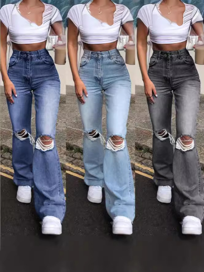 European and American foreign trade independent station explosion high waist wide leg jeans women