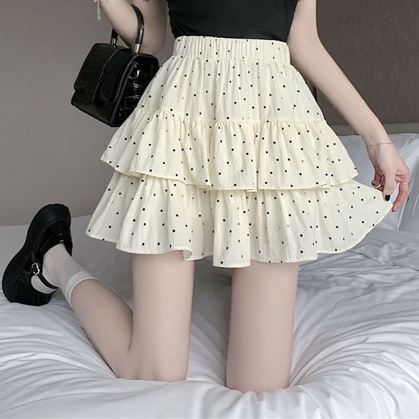 New Wave Dot Sweet Ruffled All-match Cake Skirt Women's 2025 Summer High Waist Slimming A- line Short Skirt