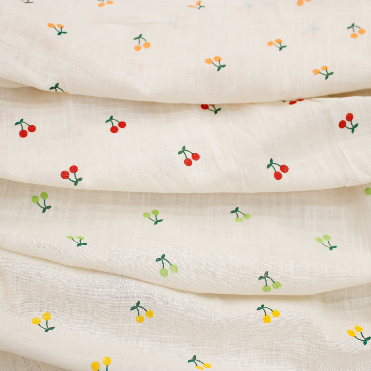 Spring and Summer New Style Cotton Small Cherry Fruit Print Bamboo Washed Cotton Fabric Children's Clothing Women's Dress Cotton
