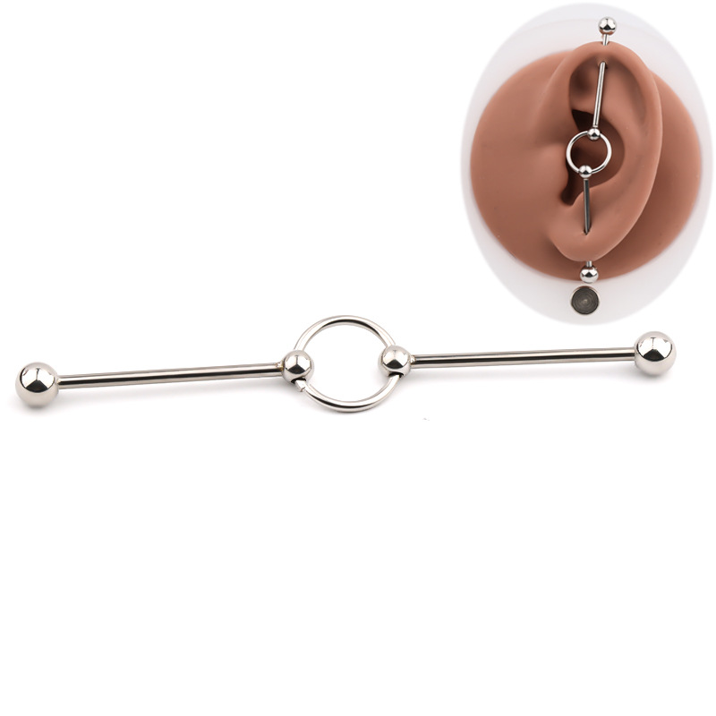 Cross-Border Two-Stage Industrial Barbell Earrings, External Thread Body Piercing Ear Bridge, Double Ear Piercing Straight Earrings