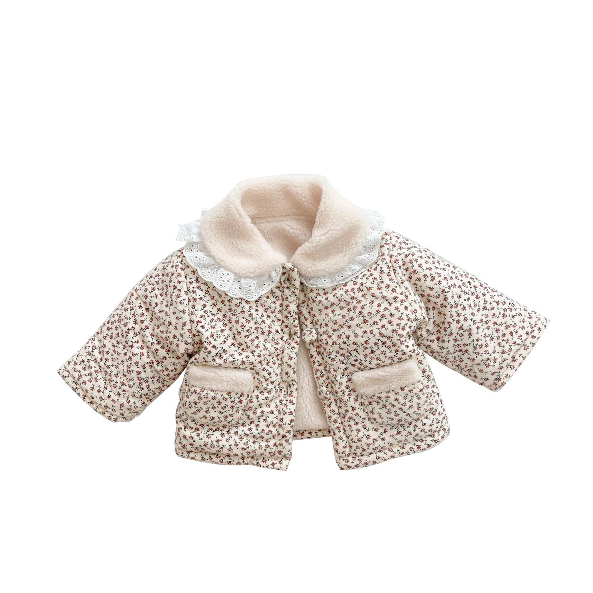 Picture of 0-3 Years Old Baby Winter Cotton Outwear K-Style Floral Quilted Warm Baby Cotton Outwear Fleece-Lined Baby Girl Cotton Outwear