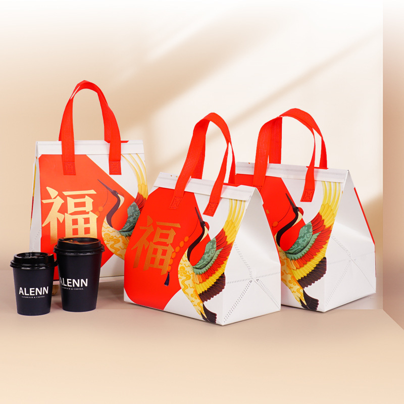 Non-woven insulation bag custom takeaway disposable catering commercial milk tea coffee portable aluminum foil bag