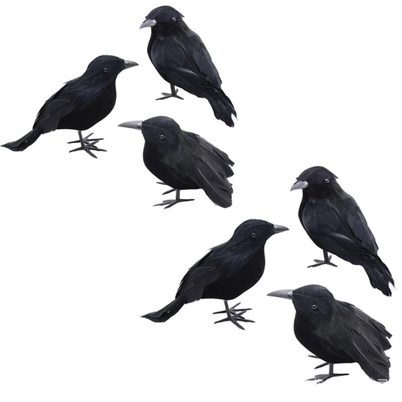 Picture of Simulated Black Crow Feather Animal Halloween Props Flocked Crow Halloween Ornaments Horror Decorative Props
