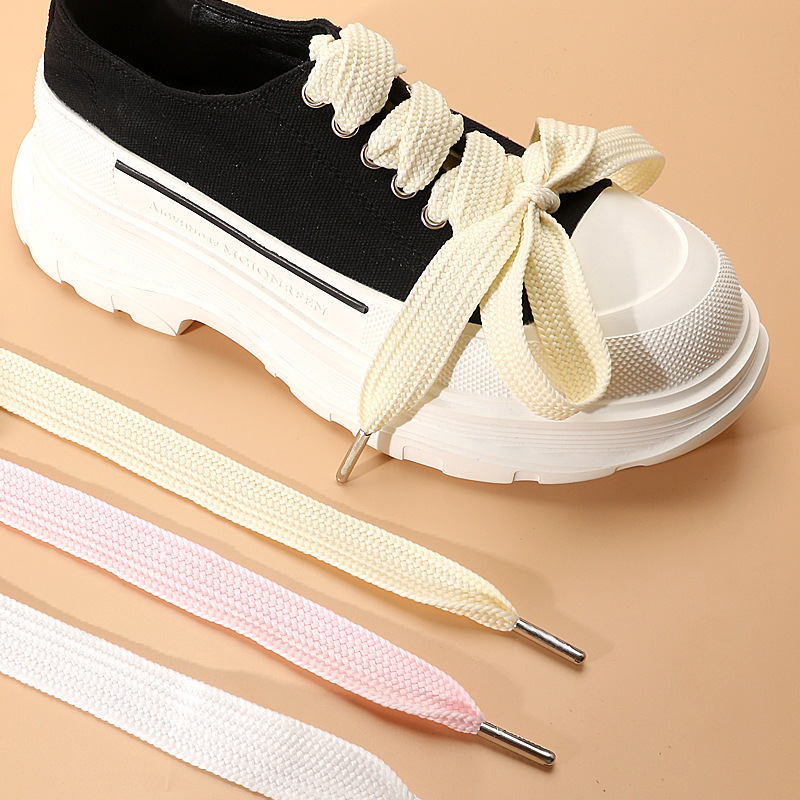 Suitable for Open Smile Sandalwood Same Style Jianci Widened White Black Shoelace Metal Head 2.2cm Wide Shoelace Rope