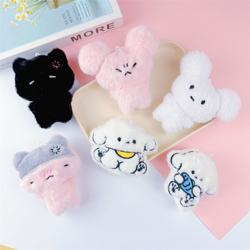 Squeaky Plush Black Cat Keychain Small Pendant Flying Ear Dog Bead Chain Pendant School Bag Decoration Puppy Doll Doll